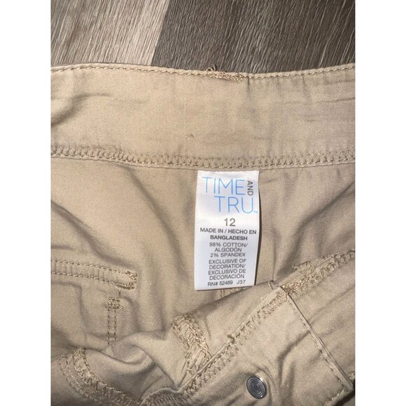 Time And Tru Womens Beige Capri Cargo Pants Size 12 Adjustable Hem Cotton Blend - Picture 4 of 6